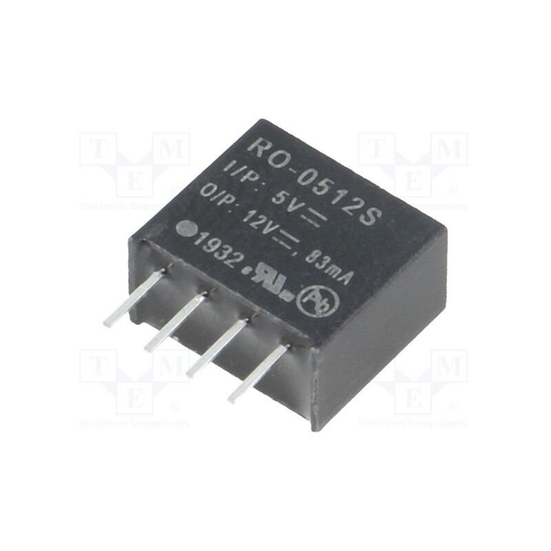 1 pcs x RECOM - RO-0512S - Converter: DC/DC, 1W, Uin: 4.5÷5.5V, Uout: 12VDC, Iout: 83mA, SIP4