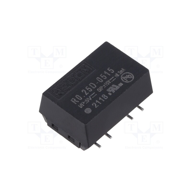 1 pcs x RECOM - R0.25D-0515 - Converter: DC/DC, 0.25W, Uin: 4.5÷5.5V, Uout: 15VDC, Uout2: -15VDC