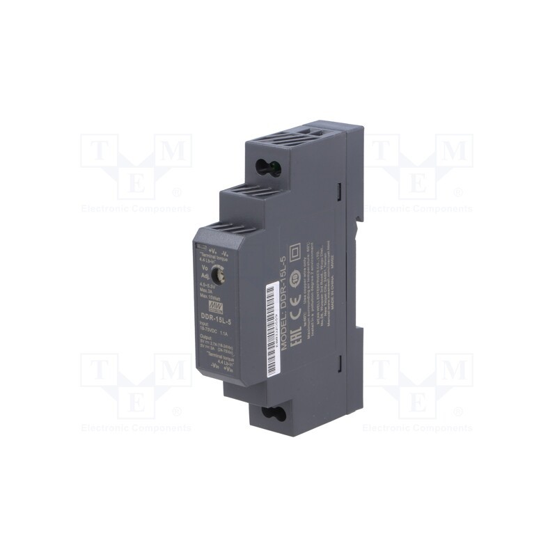 1 pcs x MEAN WELL - DDR-15L-5 - Converter: DC/DC, 15W, Uout: 5VDC, Iout: 3A, 17.5x90x54.5mm, DDR