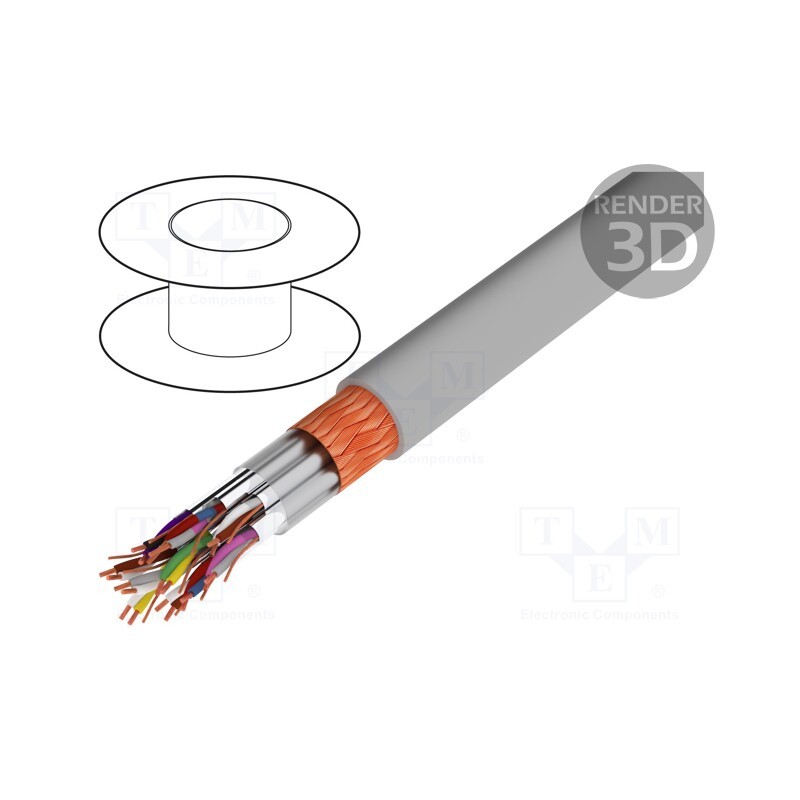 1 m x LAPP - 34065 - Wire, Li-2Y-CY-PIMF, 10x2x0.5mm2, PVC, grey, 250V, flame retardant