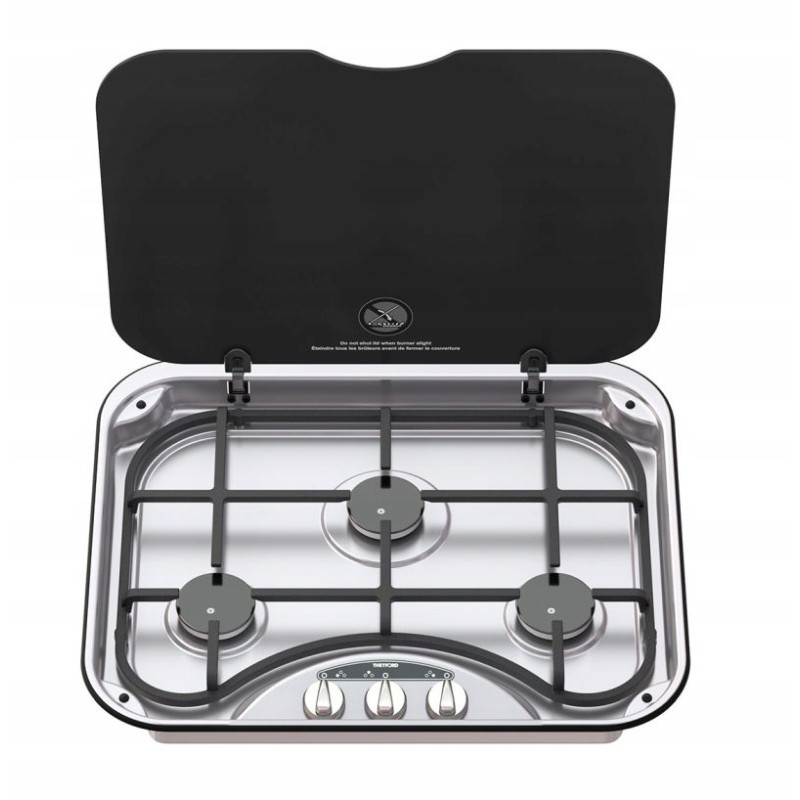 3-burner gas stove with glass cover