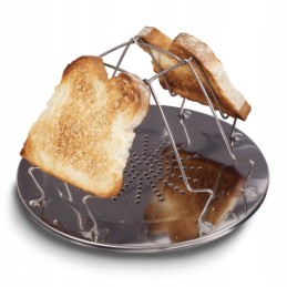 A toaster placed on the burner of a Kampa Toastie stove