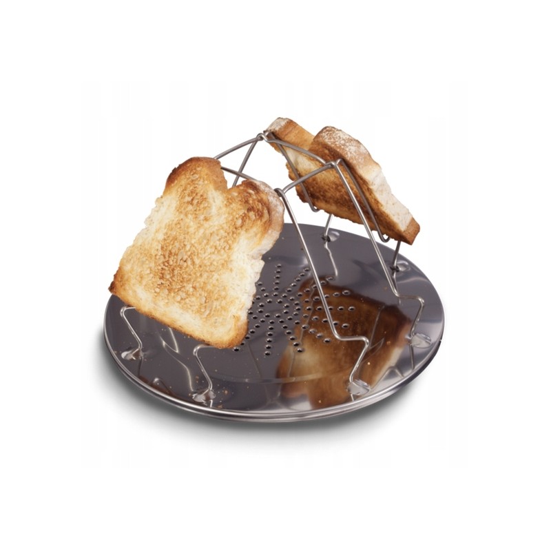 A toaster placed on the burner of a Kampa Toastie stove