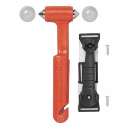 Emergency evacuation hammer for windows and seat belt knife