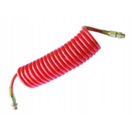 Spiral pneumatic hose of a red semi-trailer