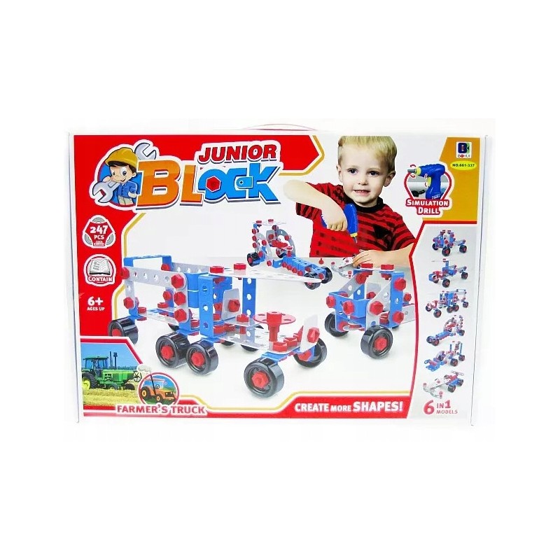 Toy construction set with a screwdriver, 6 vehicle models, 247 pcs