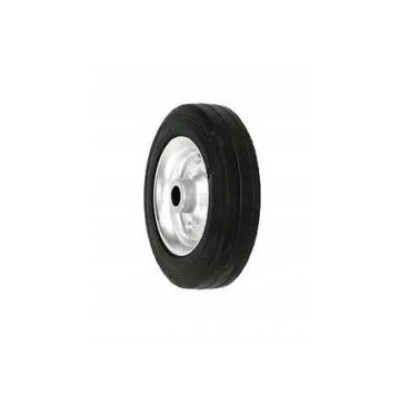 A trailer wheel with a 20x5 Alko cast tire