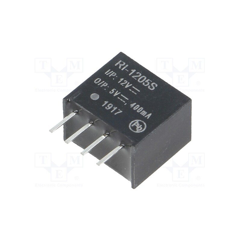 1 pcs x RECOM - RI-1205S - Converter: DC/DC, 2W, Uin: 10.8÷13.2V, Uout: 5VDC, Iout: 400mA, SIP4