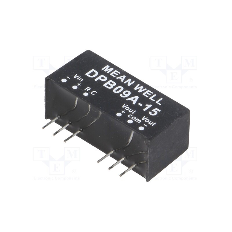 1 pcs x MEAN WELL - DPB09A-15 - Converter: DC/DC, 9W, Uin: 9÷18V, Uout: 15VDC, Uout2: -15VDC, SIP8