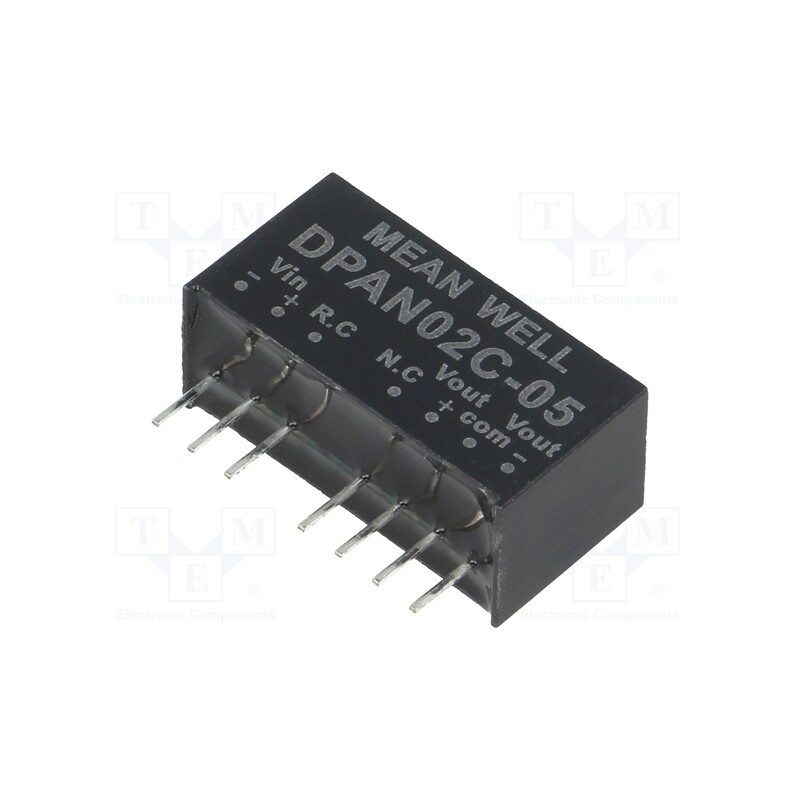 1 pcs x MEAN WELL - DPAN02C-05 - Converter: DC/DC, 2W, Uin: 36÷75V, Uout: 5VDC, Uout2: -5VDC, SIP8