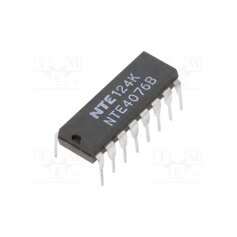 1 pcs x NTE Electronics - NTE4076B - IC: digital, 3-state,4bit,D flip-flop, Ch: 4, CMOS, THT, DIP16