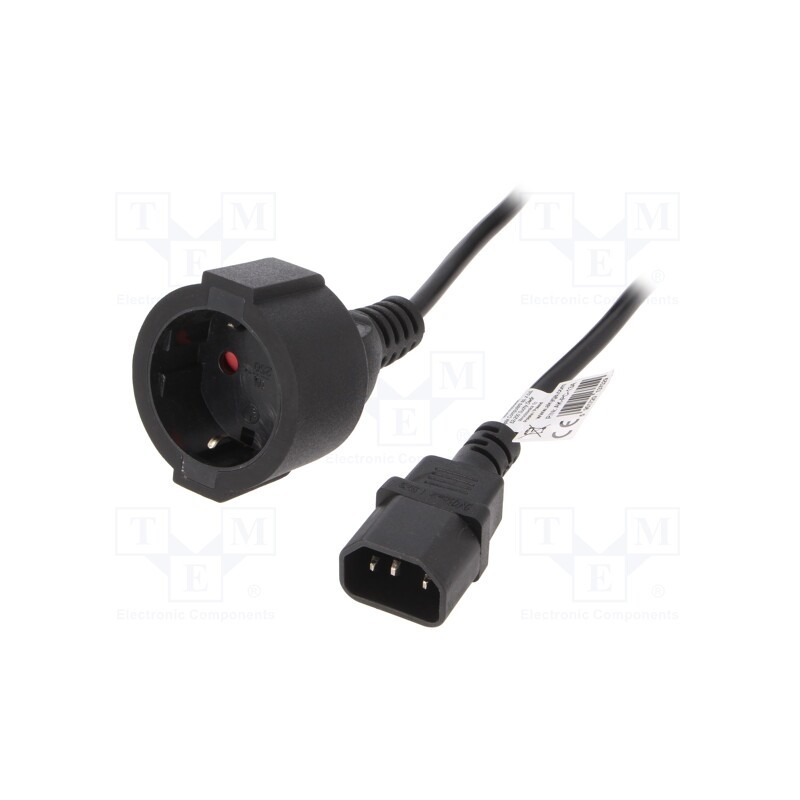 1 pcs x AKYGA - AK-PC-13A - Cable, 3G0.75mm2, CEE 7/3 (F) socket,IEC C14 male, PVC, 1m, black