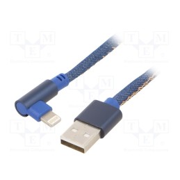 1 pcs x GEMBIRD - CC-USB2J-AMLML-1M-BL - Cable, USB 2.0, Apple Lightning angled plug,USB A plug, 1m, blue