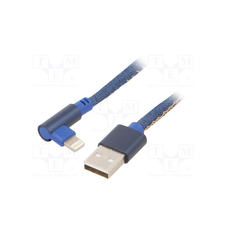 1 pcs x GEMBIRD - CC-USB2J-AMLML-1M-BL - Cable, USB 2.0, Apple Lightning angled plug,USB A plug, 1m, blue