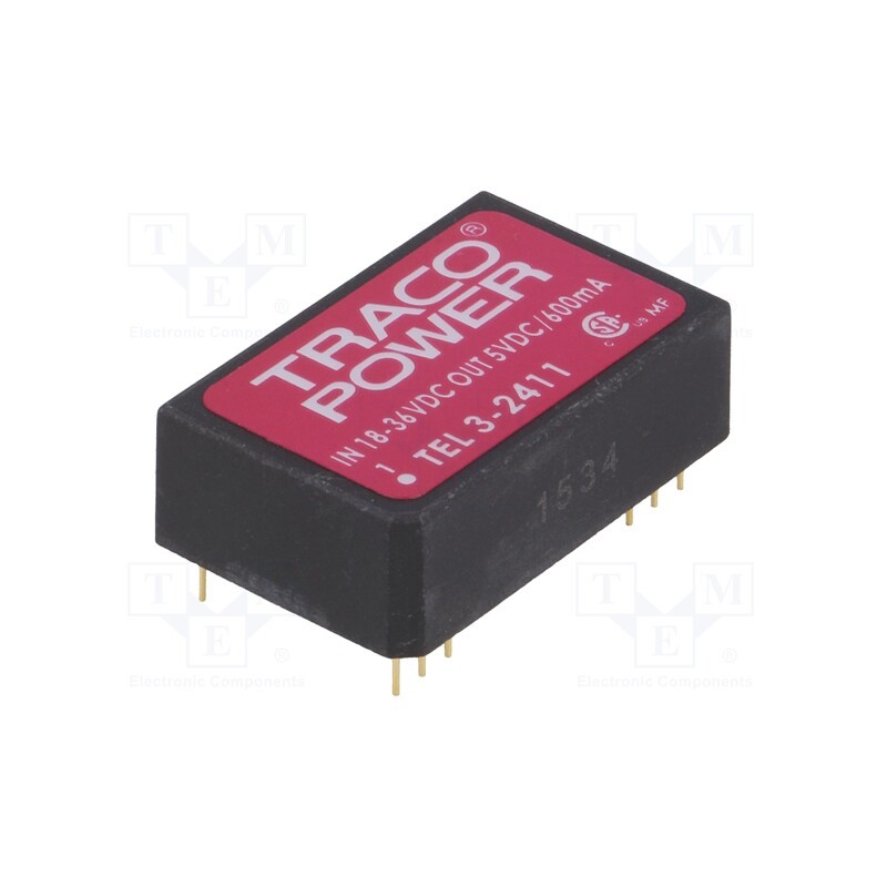 1 pcs x TRACO POWER - TEL 3-2411 - Converter: DC/DC, 3W, Uin: 18÷36V, Uout: 5VDC, Iout: 600mA, 300kHz