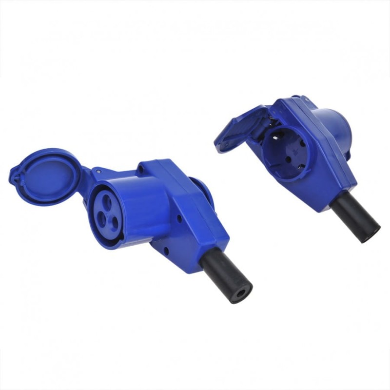 CEE adapter plug, right angle connector with socket