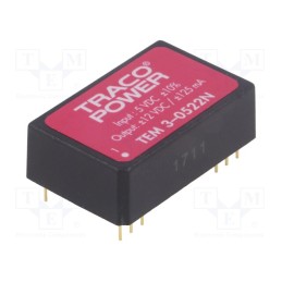 1 pcs x TRACO POWER - TEM 3-0522N - Converter: DC/DC, 3W, Uin: 4.5÷5.5V, Uout: 12VDC, Uout2: -12VDC