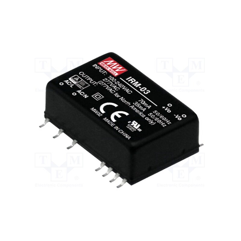 1 pcs x MEAN WELL - IRM-03-24S - Converter: AC/DC, 3W, 85÷305VAC, 24VDC, Iout: 125mA, OUT: 1, 80%, PCB
