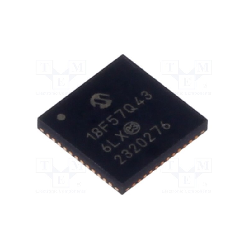 1 pcs x MICROCHIP TECHNOLOGY - PIC18F57Q43-I/6LX - IC: PIC microcontroller, 64MHz, 1.8÷5.5VDC, SMD, VQFN48, PIC18