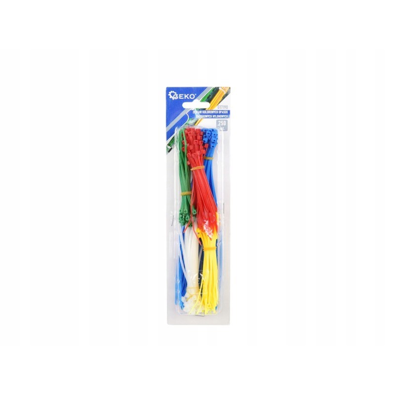 Nylon cable ties, colors, 250 pcs, geko 17190
