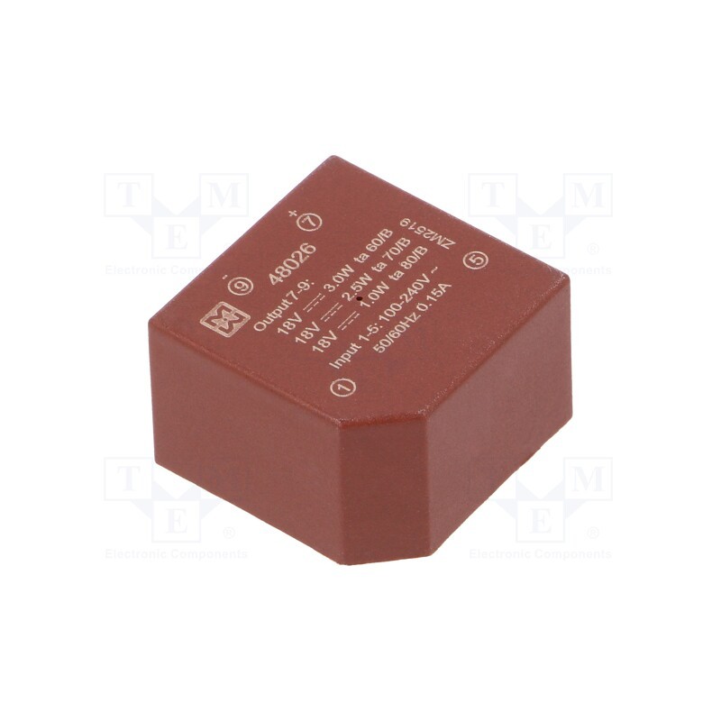 1 pcs x MYRRA - 48026 - Converter: AC/DC, 3W, 85÷265VAC, Usup: 120÷370VDC, Uout: 18VDC, 72%
