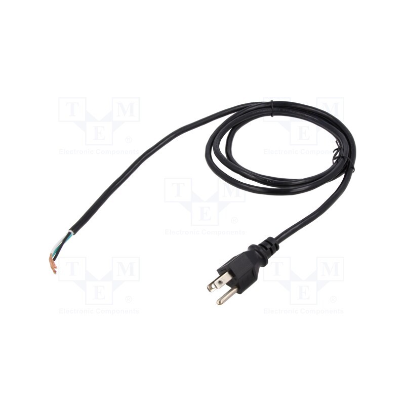 1 pcs x Qualtek Electronics - 211011-01 - Cable, 3x18AWG, NEMA 5-15 (B) plug,wires, PVC, 1.8m, black, 10A