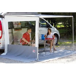 Side wall of the Fiamma awning with a side window in a pro camper