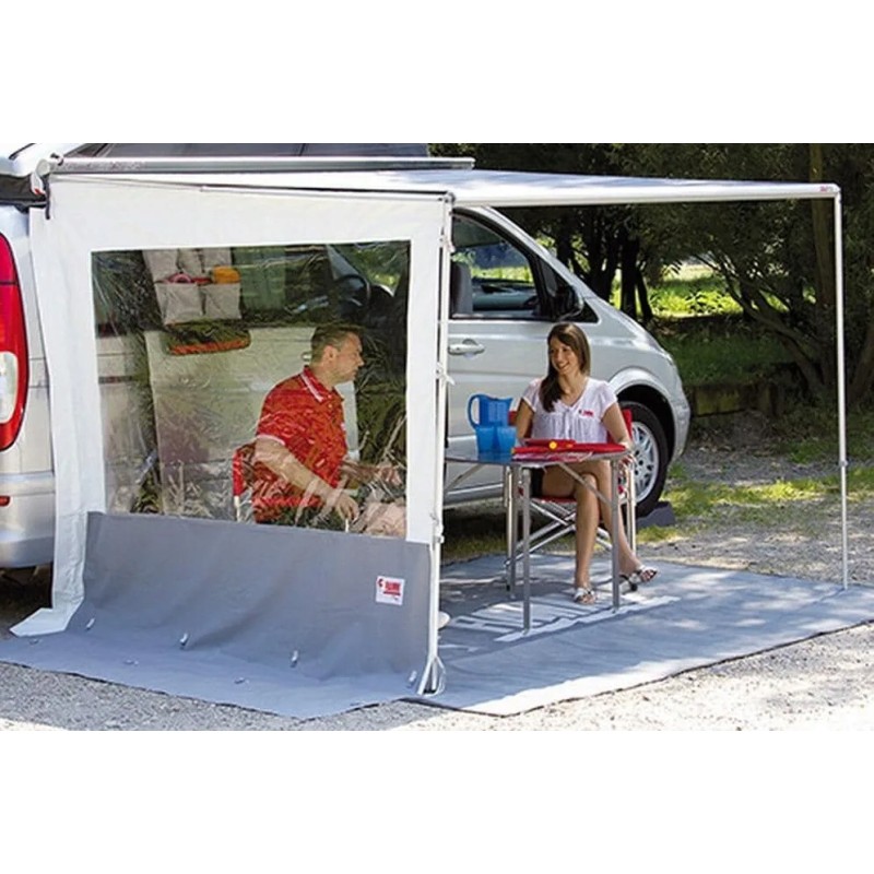 Side wall of the Fiamma awning with a side window in a pro camper