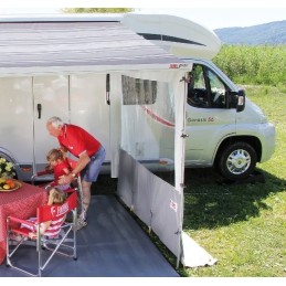 Side wall of the Fiamma awning with a side window in a pro camper