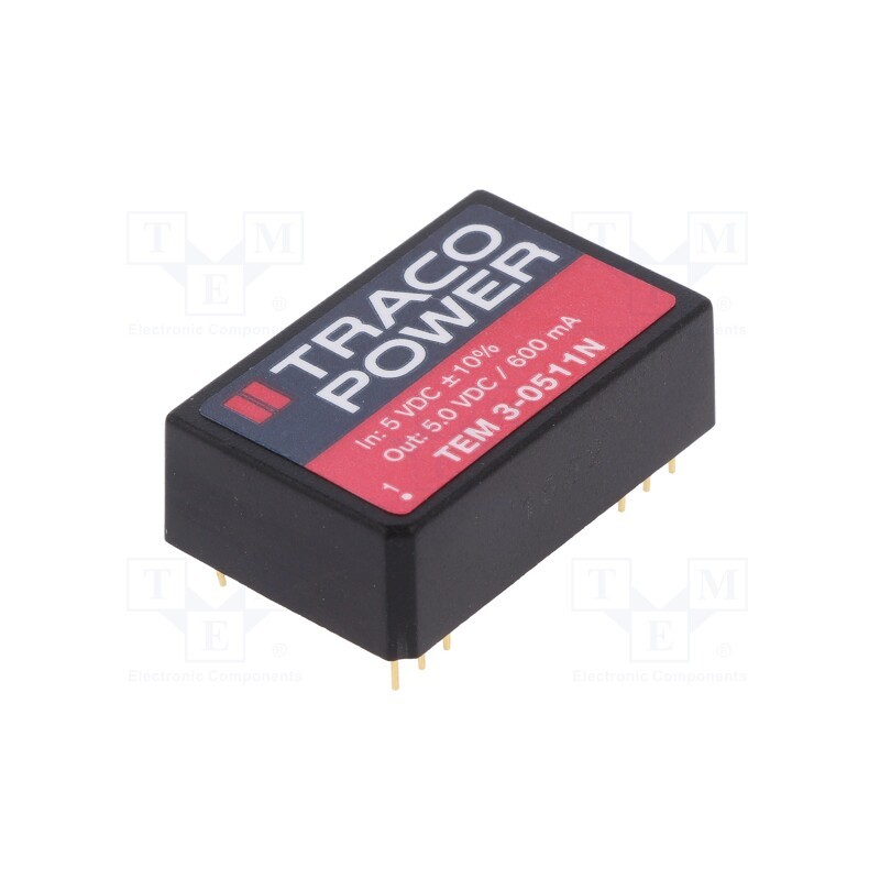 1 pcs x TRACO POWER - TEM 3-0511N - Converter: DC/DC, 3W, Uin: 4.5÷5.5V, Uout: 5VDC, Iout: 600mA, DIP24