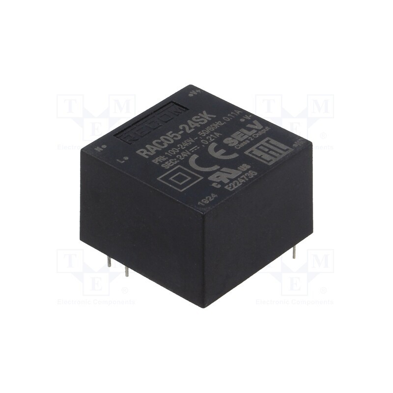 1 pcs x RECOM - RAC05-24SK - Converter: AC/DC, 5W, 85÷264VAC, Usup: 120÷370VDC, Uout: 24VDC, 84%