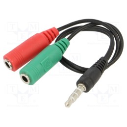 1 pcs x SAVIO - SAVKABELCLS-13 - Cable, Jack 3,5mm 4pin plug,Jack 3.5mm socket x2, 0.2m, black