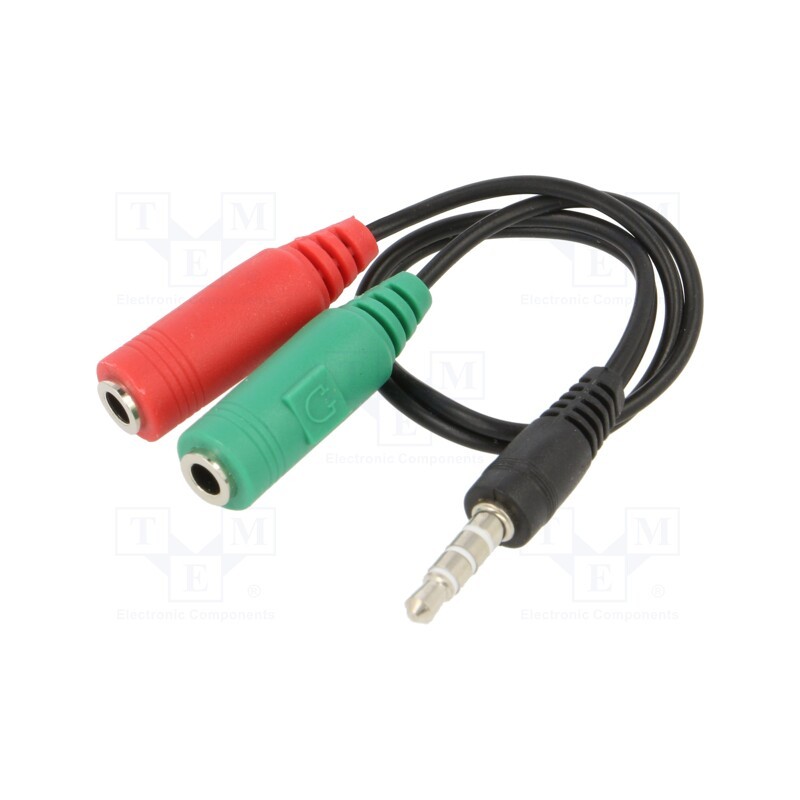 1 pcs x SAVIO - SAVKABELCLS-13 - Cable, Jack 3,5mm 4pin plug,Jack 3.5mm socket x2, 0.2m, black