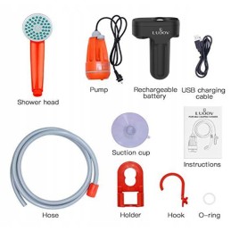 Portable camping shower with battery for hiking