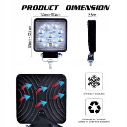 LED work lamp halogen 9 diodes trailer trailer