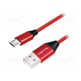 1 pcs x LOGILINK - CU0152 - Cable, USB 2.0, USB A plug,USB B micro plug, 1m, red, PVC, textile
