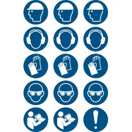 Information stickers of the order 5 5 cm, occupational health and safety pictograms