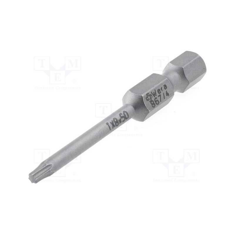 1 pcs x WERA - 5060131001 - Screwdriver bit, Torx®, TX08, Overall len: 50mm