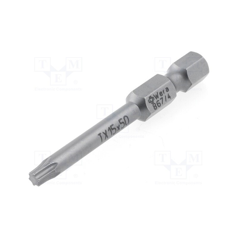 1 pcs x WERA - 5060133001 - Screwdriver bit, Torx®, TX15, Overall len: 50mm