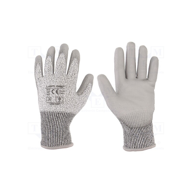 1 set x LAHTI PRO - L200109K - Protective gloves, Size: 9, grey, composite fibre