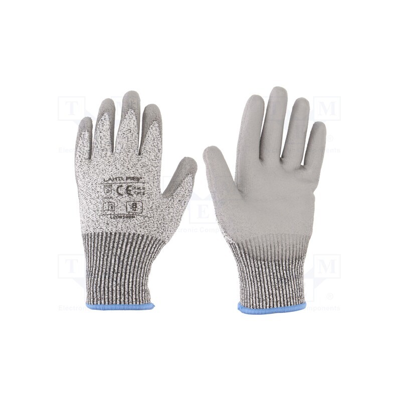 1 set x LAHTI PRO - L200108K - Protective gloves, Size: 8, grey, composite fibre