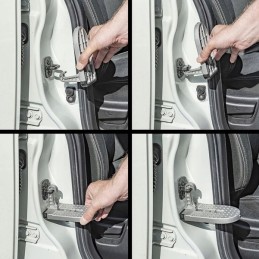 Step with lock, door hinge, ladder, aluminum step