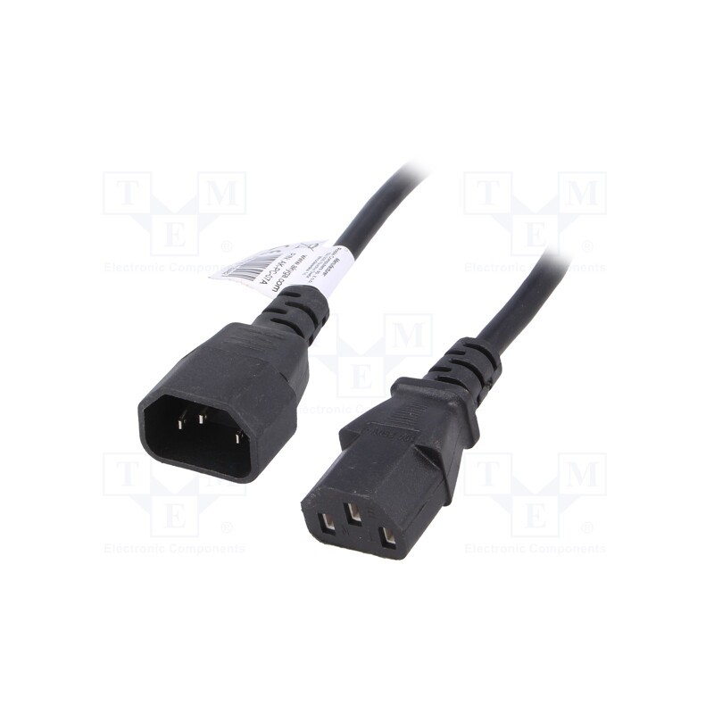 1 pcs x AKYGA - AK-PC-07A - Cable, 3G0.75mm2, IEC C13 female,IEC C14 male, PVC, 3m, black, 10A