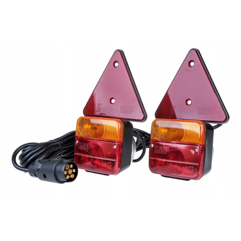 Set of trailer lights, rear lamps 12v 7pin, magnetic triangle, reflector