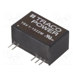 1 pcs x TRACO POWER - TRV 1-1522M - Converter: DC/DC, 1W, Uin: 12÷18V, Uout: 12VDC, Uout2: -12VDC, SIP9