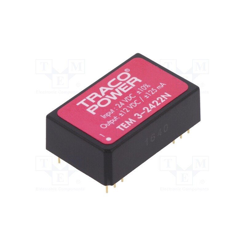 1 pcs x TRACO POWER - TEM 3-2422N - Converter: DC/DC, 3W, Uin: 21.6÷26.4V, Uout: 12VDC, Uout2: -12VDC
