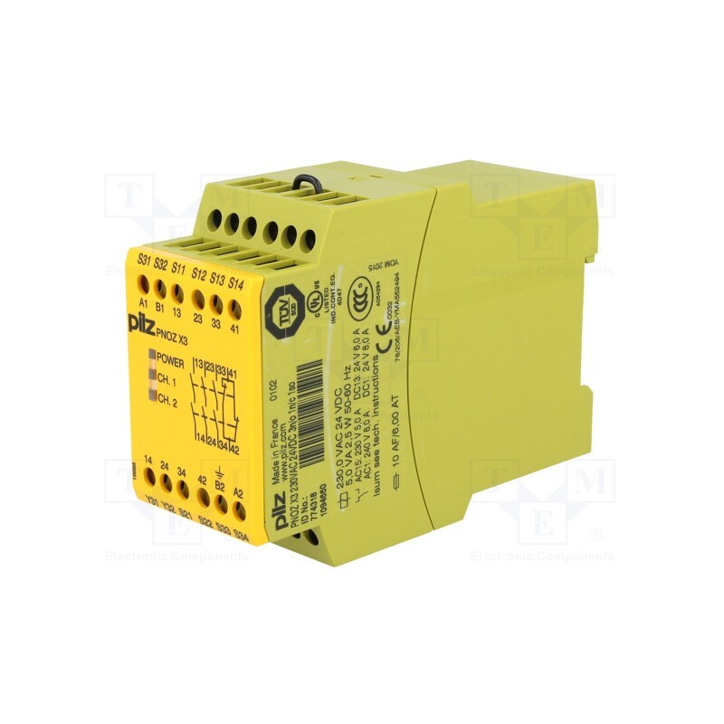 1 pcs x PILZ - 774318 - Module: safety relay, PNOZ X3, 230VAC, Usup: 24VDC, IN: 2, OUT: 5