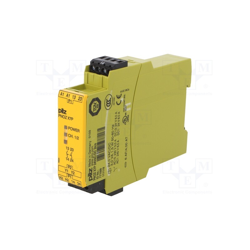 1 pcs x PILZ - 777059 - Module: safety relay, PNOZ X7P, Usup: 24VAC, Usup: 24VDC, IN: 1, IP40