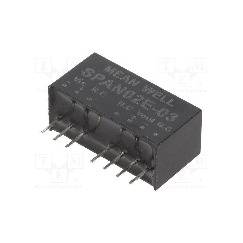 1 pcs x MEAN WELL - SPAN02E-03 - Converter: DC/DC, 2W, Uin: 4.5÷9V, Uout: 3.3VDC, Iout: 0÷500mA, SIP8