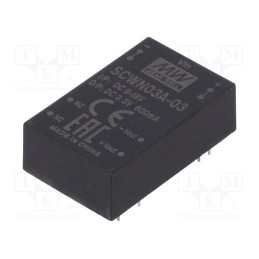 1 pcs x MEAN WELL - SCWN03A-03 - Converter: DC/DC, 3W, Uin: 9÷18V, Uout: 3.3VDC, Iout: 600mA, DIP24